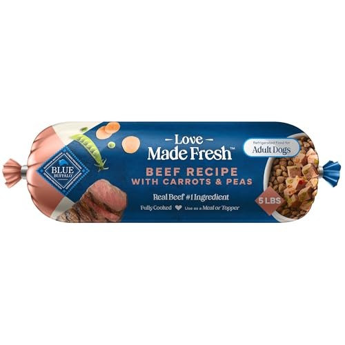 Blue Buffalo Love Made Fresh Natural Adult Dog Food, Refrigerated, Beef with Carrots and Peas, Fresh Dog Food, Ready-to-Serve, 5-lb Roll