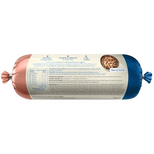Blue Buffalo Love Made Fresh Natural Adult Dog Food, Refrigerated, Beef with Carrots and Peas, Fresh Dog Food, Ready-to-Serve, 5-lb Roll thumbnail