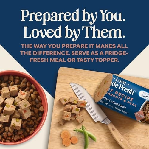 Blue Buffalo Love Made Fresh Natural Adult Dog Food, Refrigerated, Beef with Carrots and Peas, Fresh Dog Food, Ready-to-Serve, 5-lb Roll thumbnail