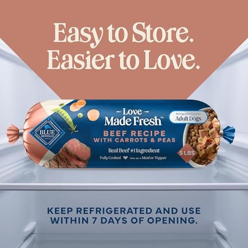 Blue Buffalo Love Made Fresh Natural Adult Dog Food, Refrigerated, Beef with Carrots and Peas, Fresh Dog Food, Ready-to-Serve, 5-lb Roll thumbnail