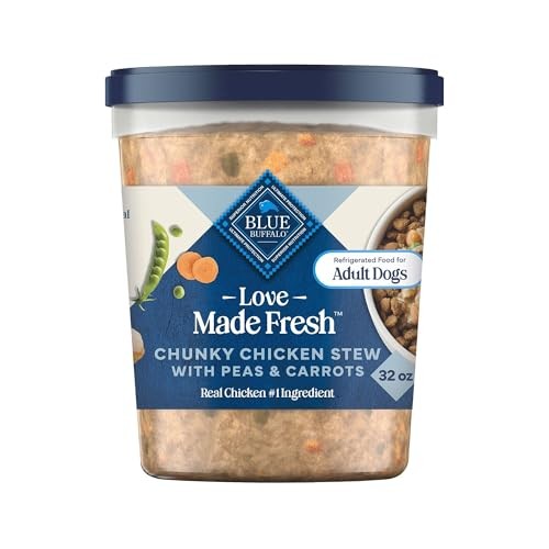 Blue Buffalo Love Made Fresh Natural Adult Dog Food, Refrigerated, Chunky Chicken Stew with Carrots and Peas, Fresh Dog Food, Ready-to-Serve, 2-lb Tub