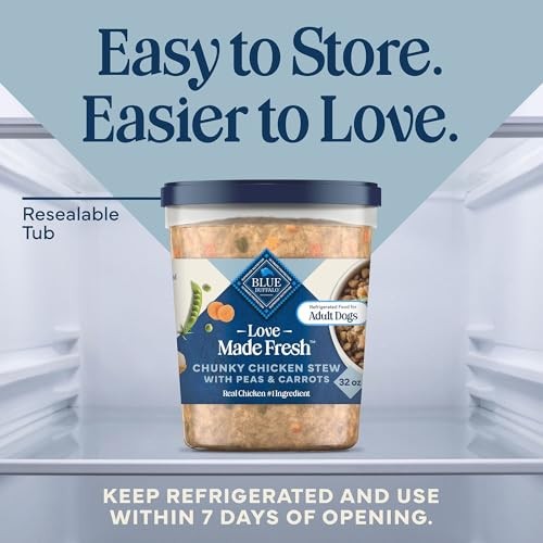 Blue Buffalo Love Made Fresh Natural Adult Dog Food, Refrigerated, Chunky Chicken Stew with Carrots and Peas, Fresh Dog Food, Ready-to-Serve, 2-lb Tub thumbnail