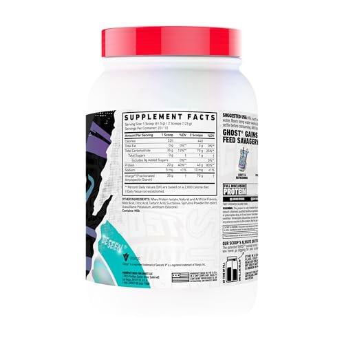 GHOST Clear Gains Mass Gainer Protein Powder - Post-Workout Weight Gainer Mix - 40g of Whey Protein Isolate, 440 Calories & 70g Vitargo Carbs - Lean M thumbnail