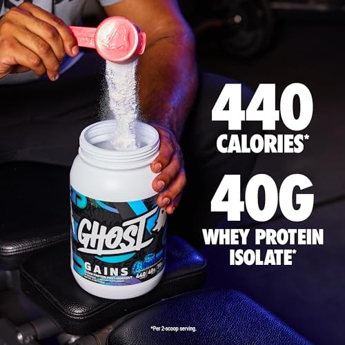 GHOST Clear Gains Mass Gainer Protein Powder - Post-Workout Weight Gainer Mix - 40g of Whey Protein Isolate, 440 Calories & 70g Vitargo Carbs - Lean M thumbnail