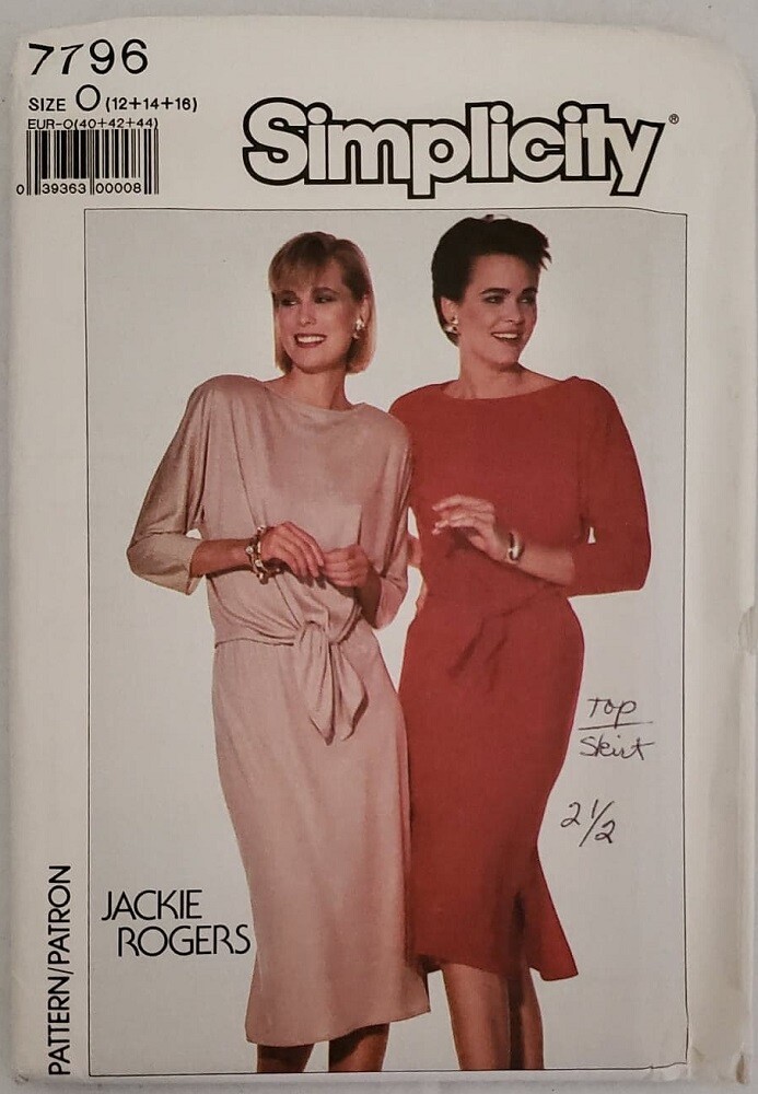 Simplicity Uncut Sewing Pattern 7796 Vintage Misses 2-Piece Dress Size 12-14-16