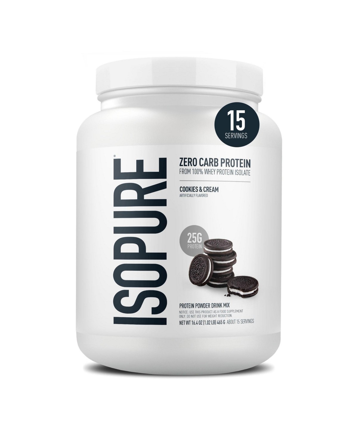 Isopure Zero Carb 100% Pure Whey Isolate Protein Powder - Cookies & Cream - 25g Protein - 15 Servings - 1.02lbs