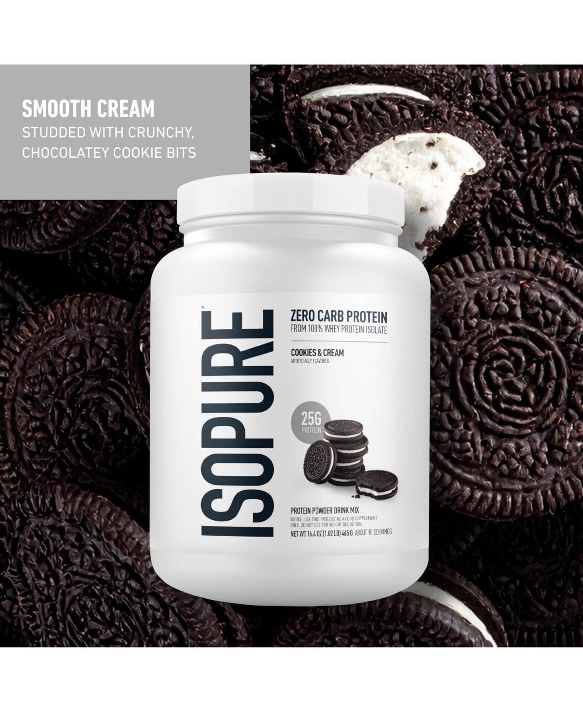 Isopure Zero Carb 100% Pure Whey Isolate Protein Powder - Cookies & Cream - 25g Protein - 15 Servings - 1.02lbs thumbnail