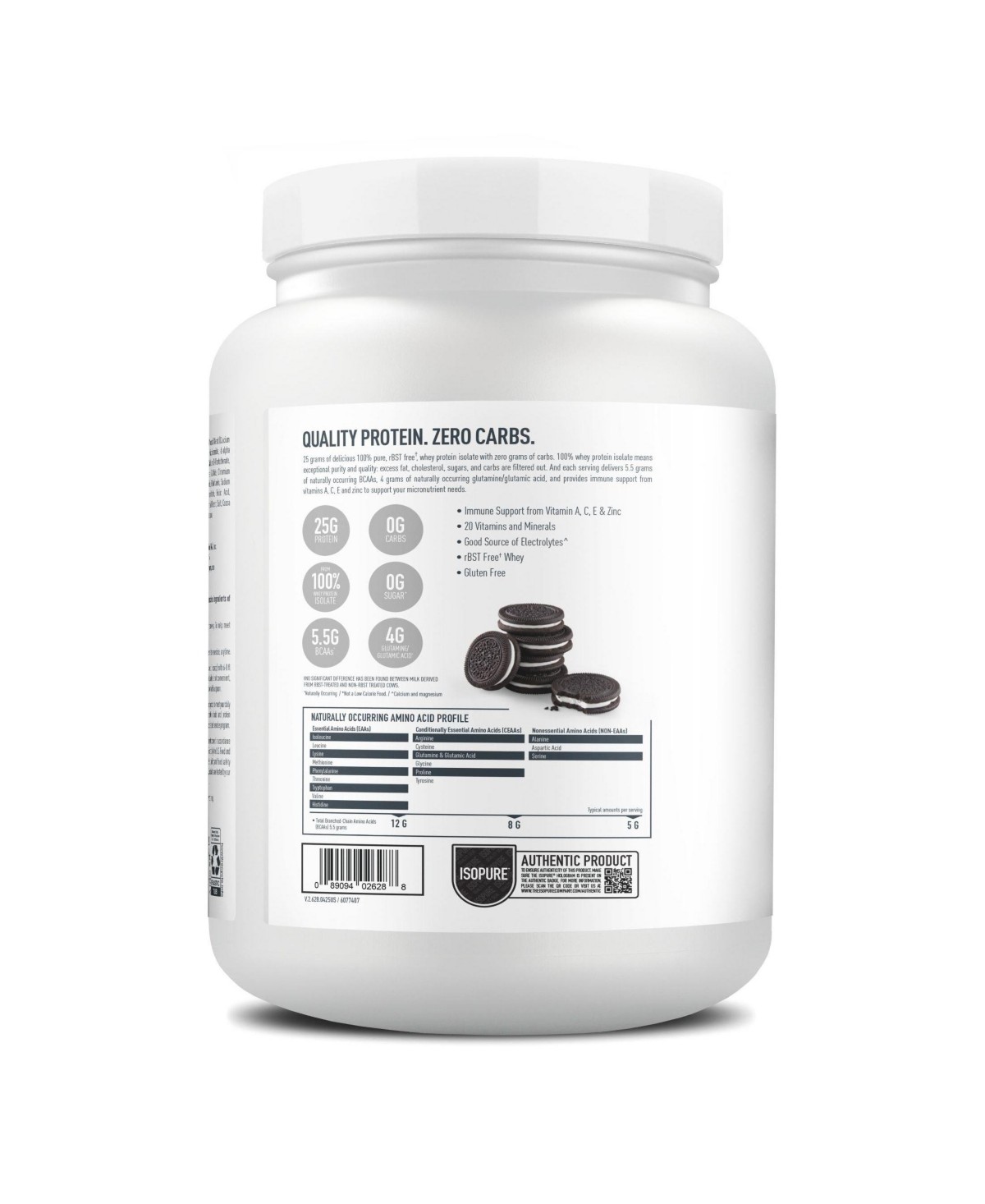 Isopure Zero Carb 100% Pure Whey Isolate Protein Powder - Cookies & Cream - 25g Protein - 15 Servings - 1.02lbs thumbnail