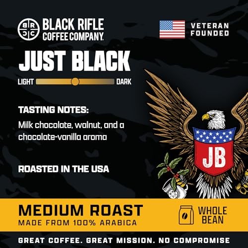 Black Rifle Coffee Company Just Black, 12oz Bag, Whole Bean Medium Roast - Roasted Blend Made from Arabica Beans - Colombian & Brazilian Beans - Veter thumbnail