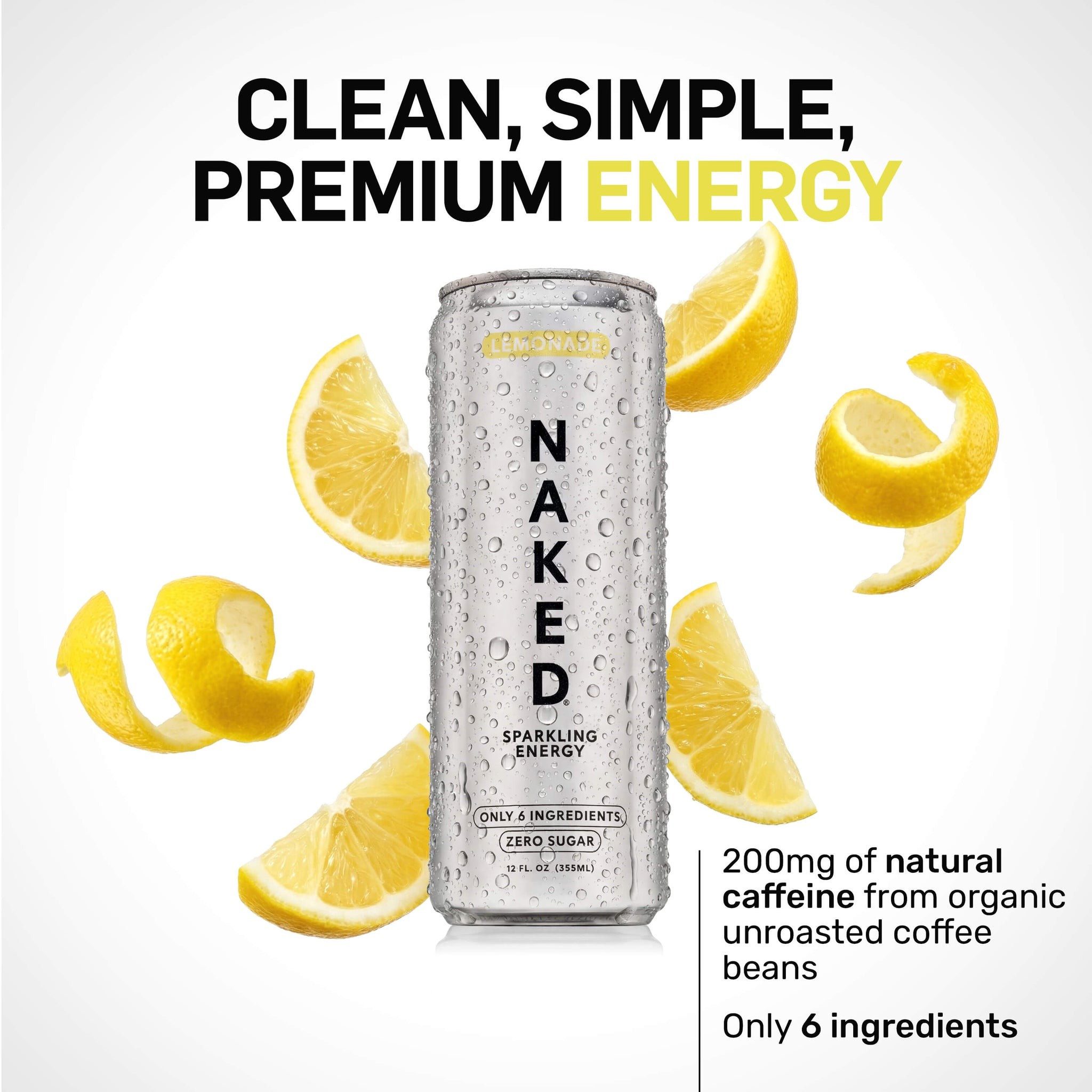 Lemonade Naked Sparkling Energy | Clean Energy Drink - 12 Cans thumbnail