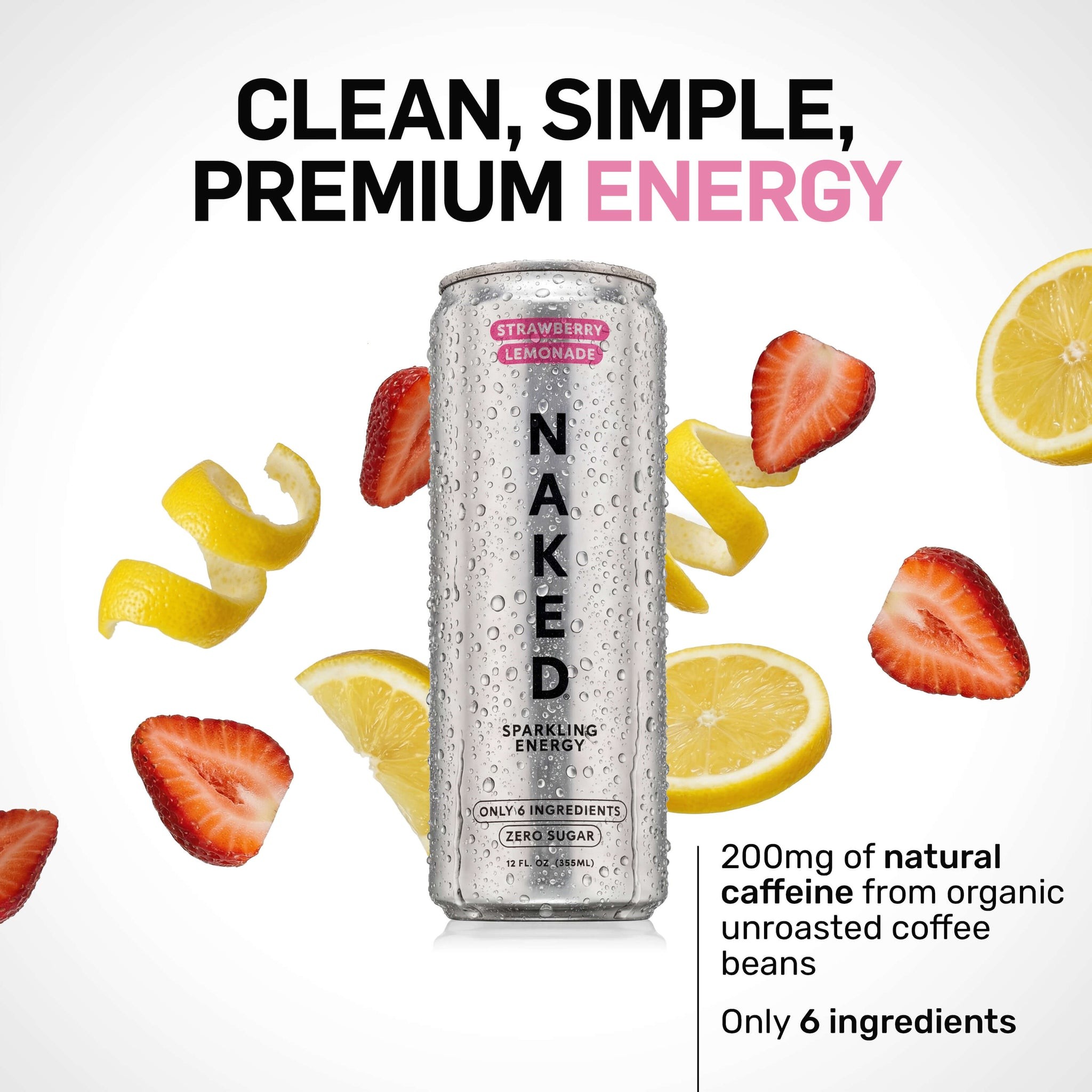 Strawberry Lemonade Naked Sparkling Energy | Clean Energy Drink - 12 Cans thumbnail