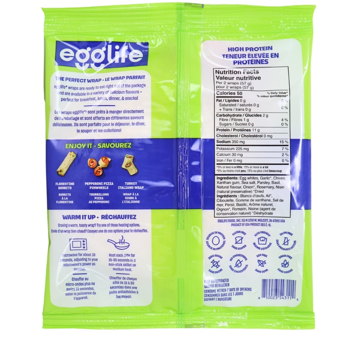 Egglife 7” Flourless Egg White Wraps Roasted Garlic and Herb, 6 Wraps thumbnail