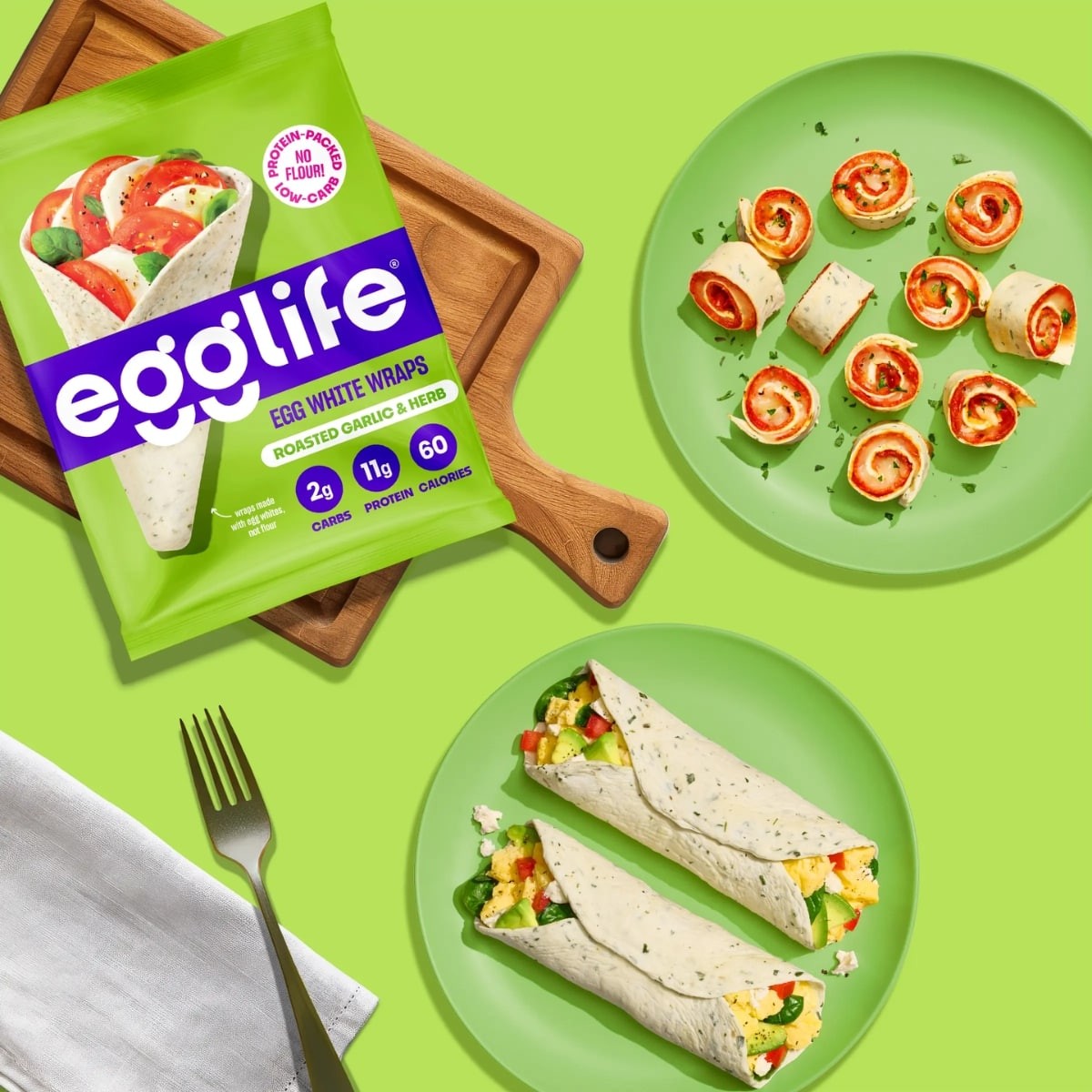 Egglife 7” Flourless Egg White Wraps Roasted Garlic and Herb, 6 Wraps thumbnail