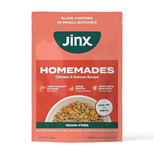 Jinx Wet Dog Food Topper, Mix with Dry Dog Food, Made with Real Salmon & Chicken, Bone Broth, No Fillers, for All Lifestages, 9oz, 1 Pack