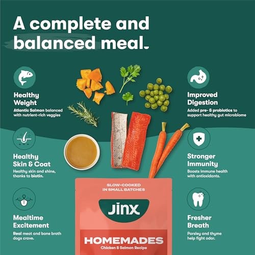 Jinx Wet Dog Food Topper, Mix with Dry Dog Food, Made with Real Salmon & Chicken, Bone Broth, No Fillers, for All Lifestages, 9oz, 1 Pack thumbnail