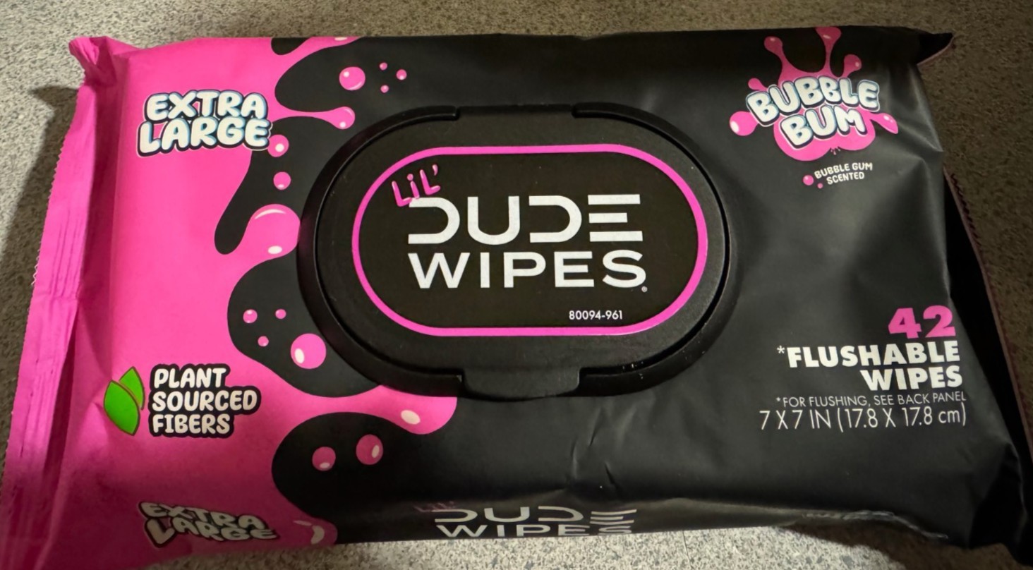 Lil' Dude Wipes Bubble Bum Flushable Wet Wipe for Kids Bubble Gum Scent 42 Count