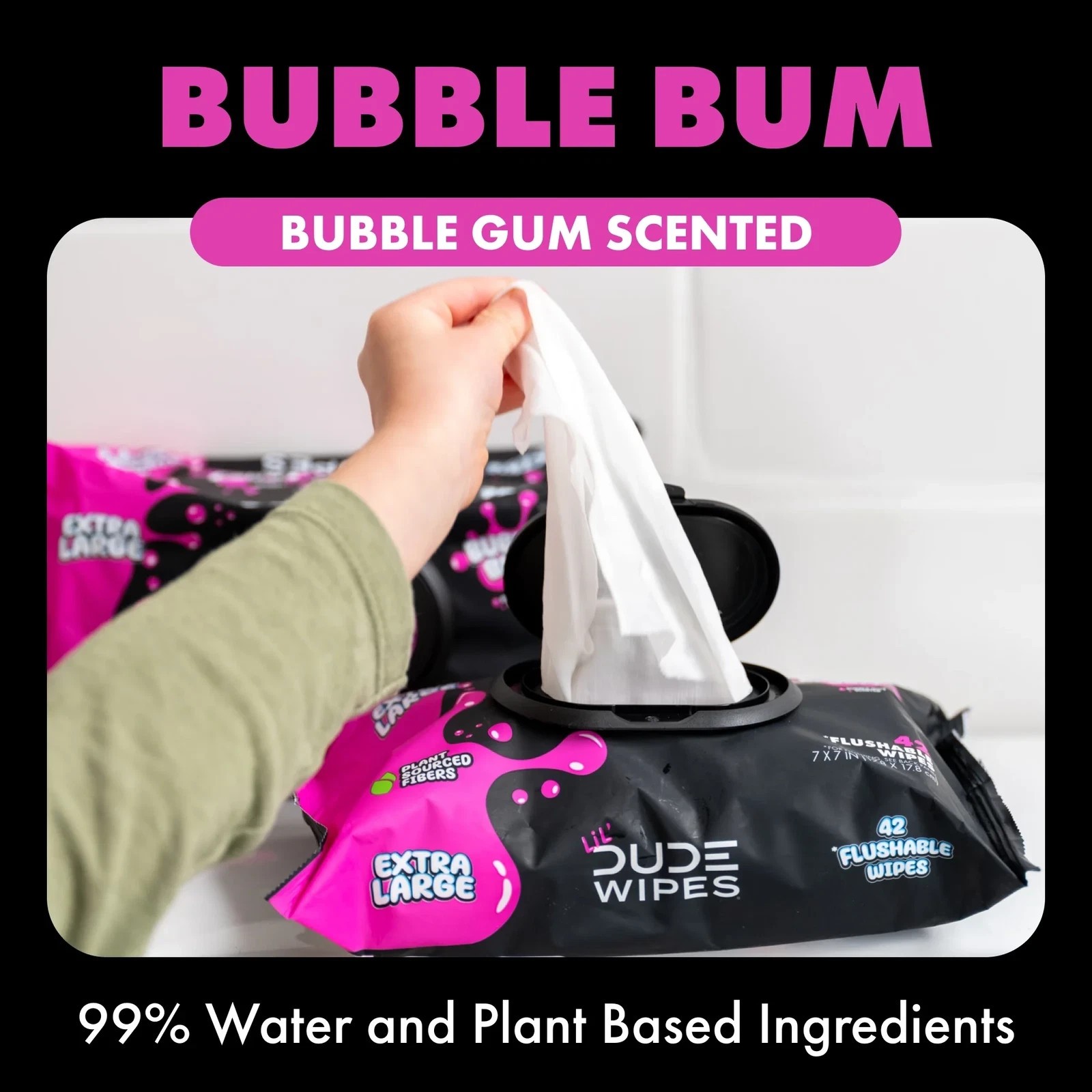 Lil' Dude Wipes Bubble Bum Flushable Wet Wipe for Kids Bubble Gum Scent 42 Count thumbnail