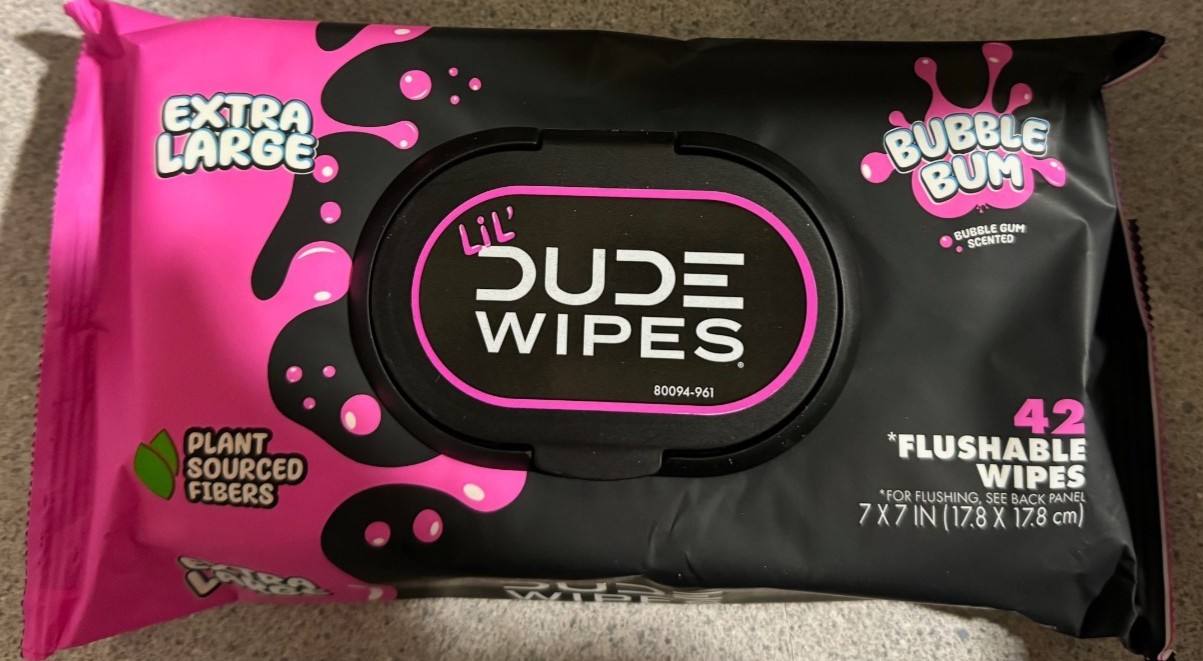 Lil' Dude Wipes Bubble Bum Flushable Wet Wipe for Kids Bubble Gum Scent 42 Count thumbnail