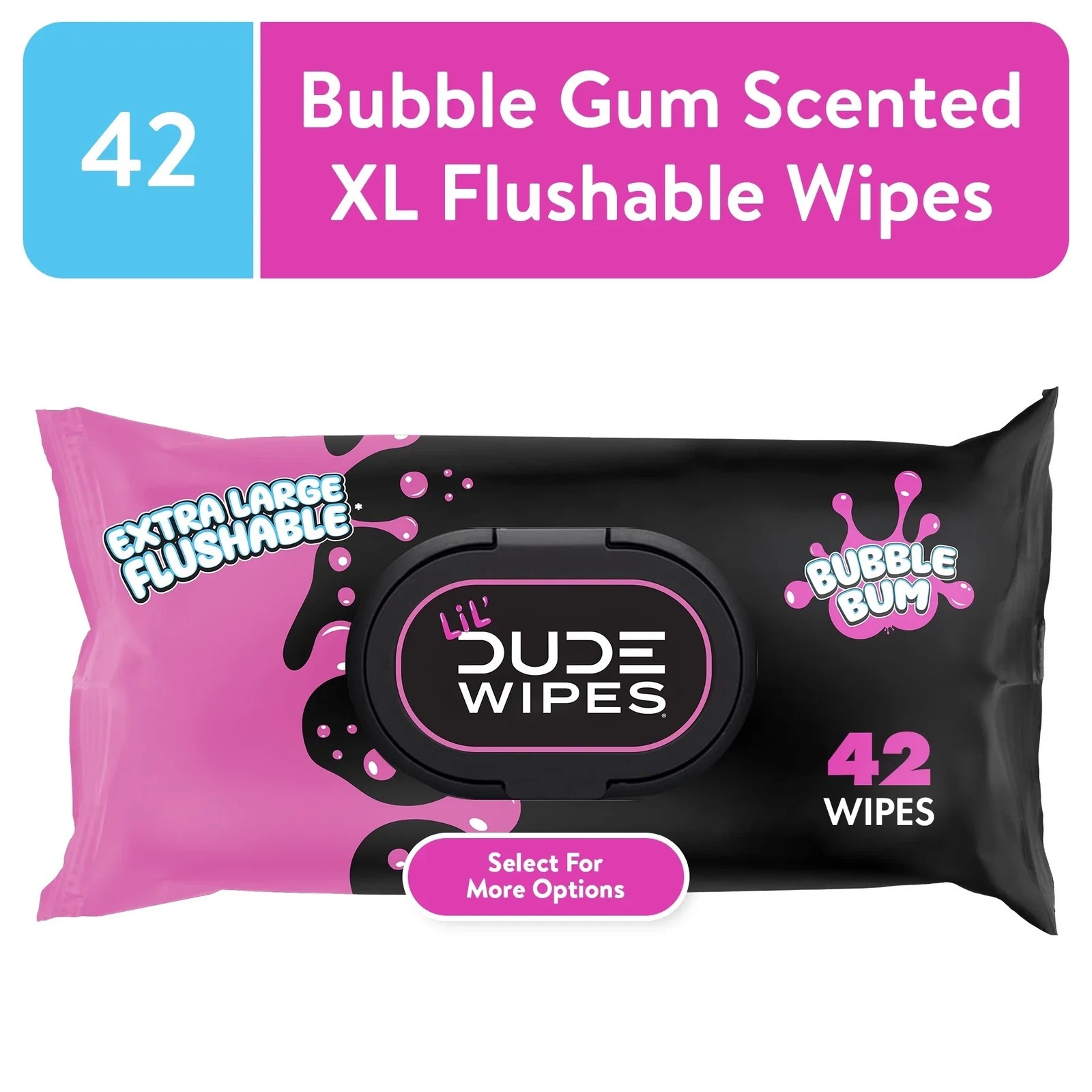 Lil' Dude Wipes Bubble Bum Flushable Wet Wipe for Kids Bubble Gum Scent 42 Count thumbnail