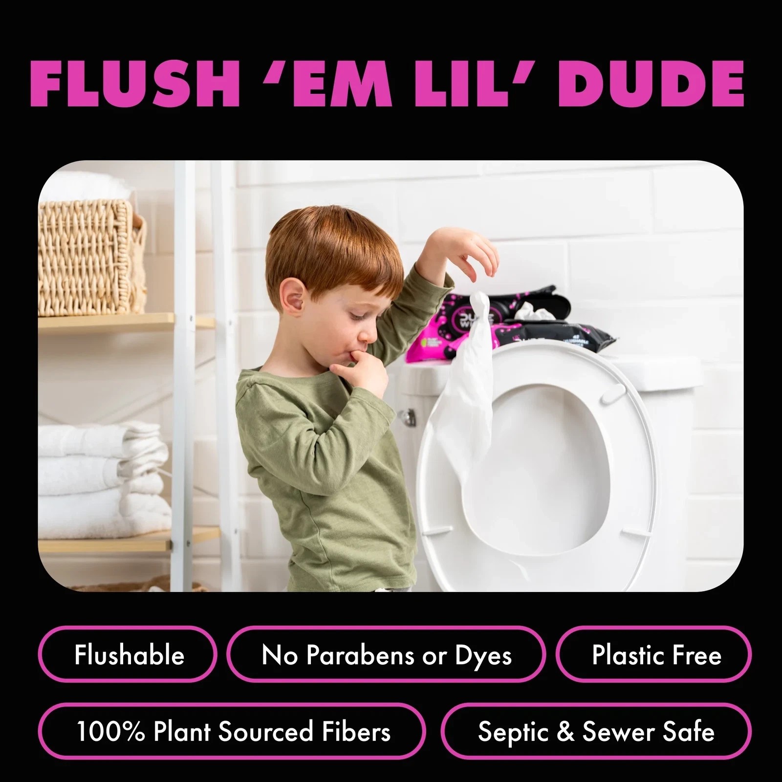 Lil' Dude Wipes Bubble Bum Flushable Wet Wipe for Kids Bubble Gum Scent 42 Count thumbnail