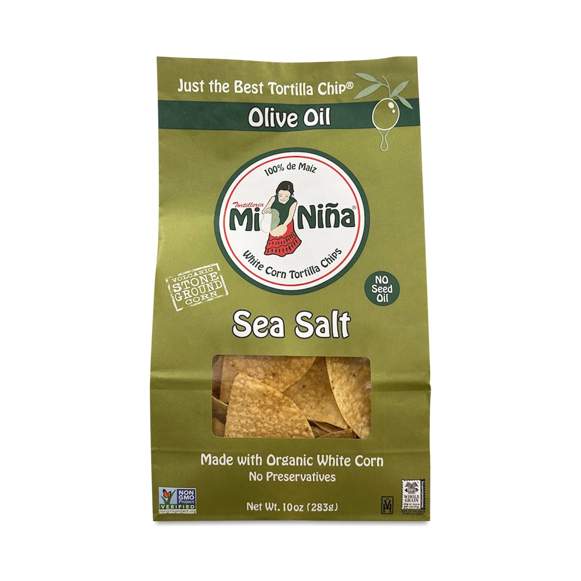 Mi Nina Tortilla Chip, Sea Salt Olive Oil 10 Oz Bag