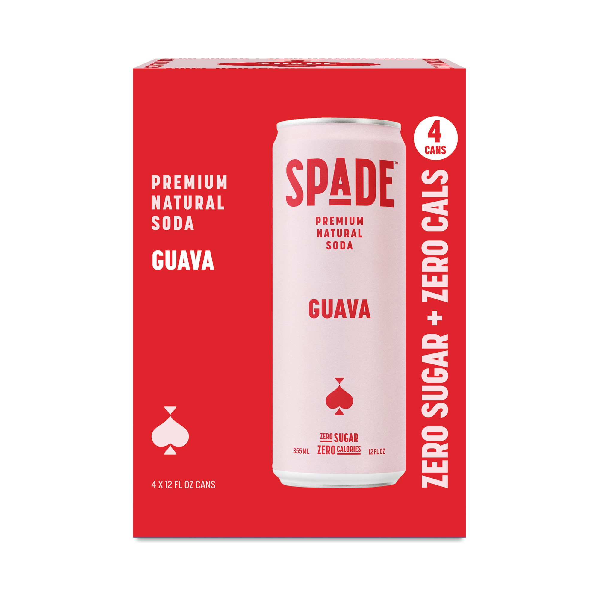 Spade Zero Sugar Soda, Guava 4 Cans (12 Fl Oz Each)