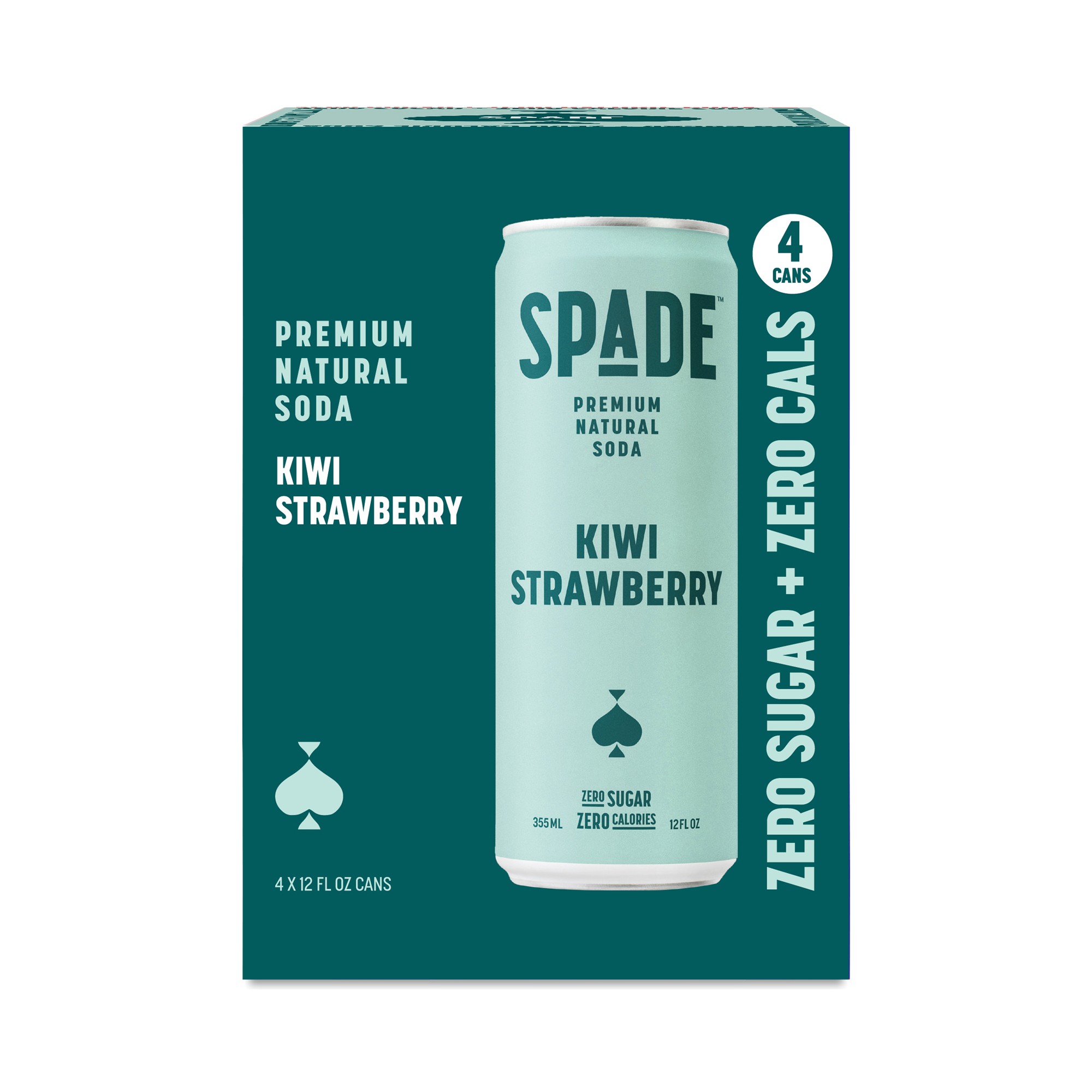 Spade Zero Sugar Soda, Kiwi Strawberry 4 Cans (12 Fl Oz Each)