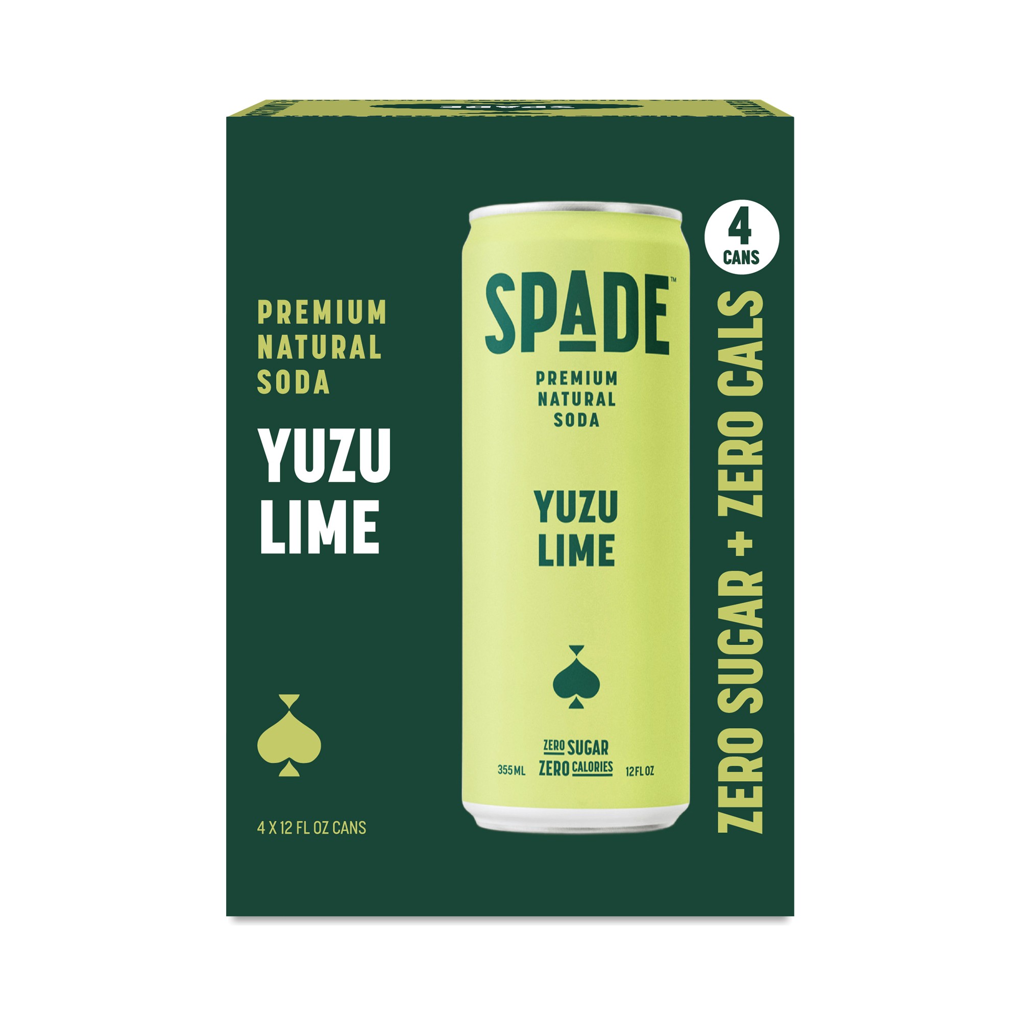 Spade Zero Sugar Soda, Yuzu Lime 4 Cans (12 Fl Oz Each)