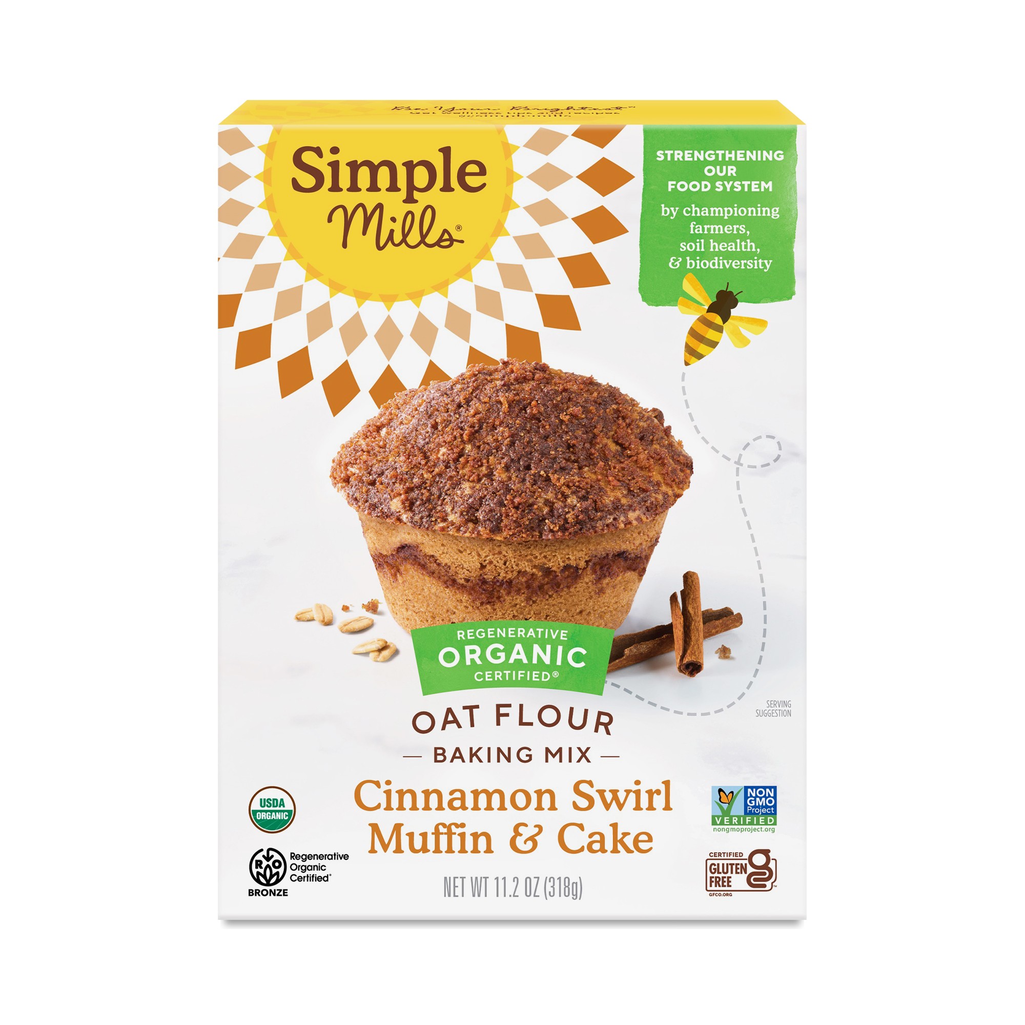 Simple Mills Organic Gluten Free Oat Flour Cinnamon Swirl Muffin and Cake Baking Mix - 11.2oz