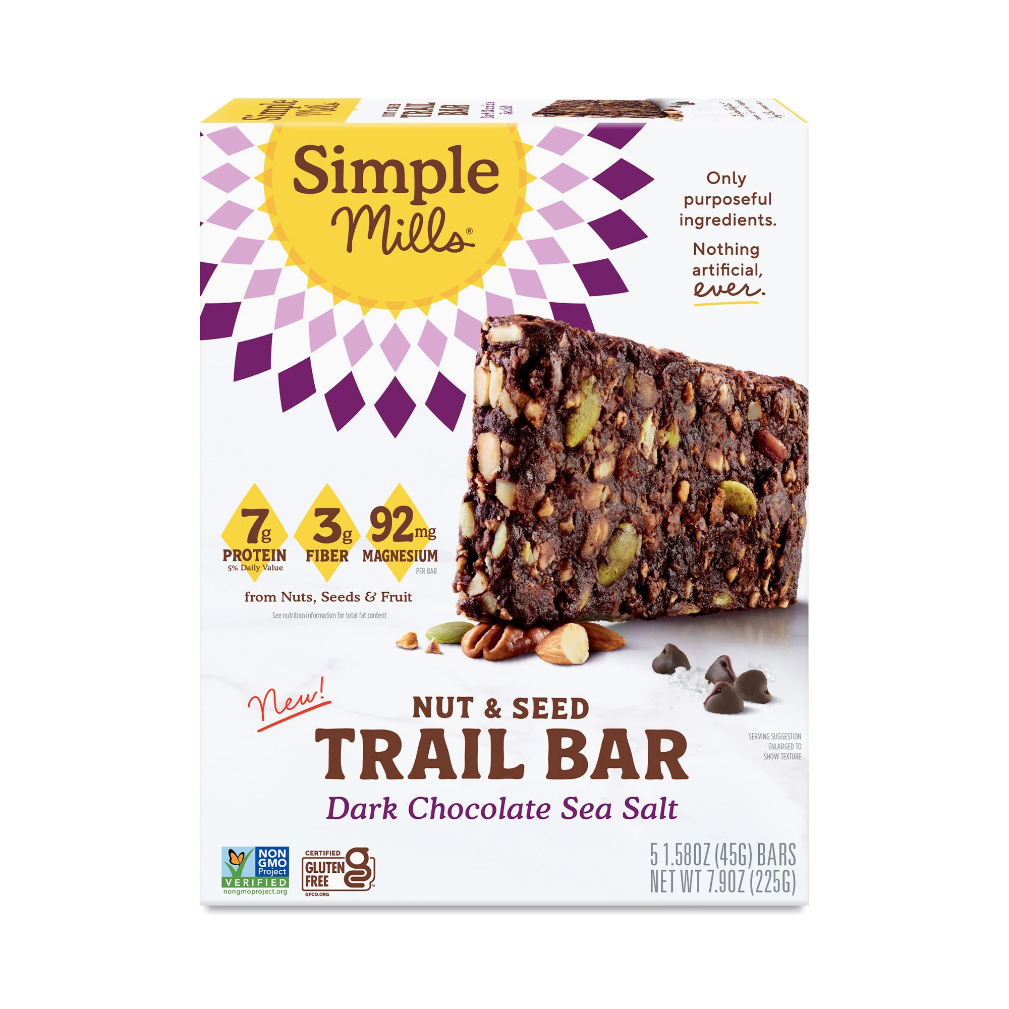 Simple Mills Nut & Seed Trail Bar, Dark Chocolate Sea Salt 5 Bars (1.58 Oz Each)