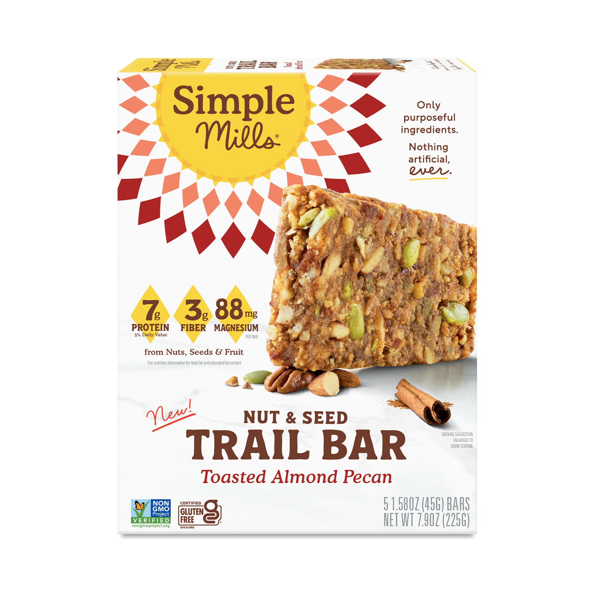 Simple Mills Nut & Seed Trail Bar, Toasted Almond Pecan 5 Bars (1.58 Oz Each)