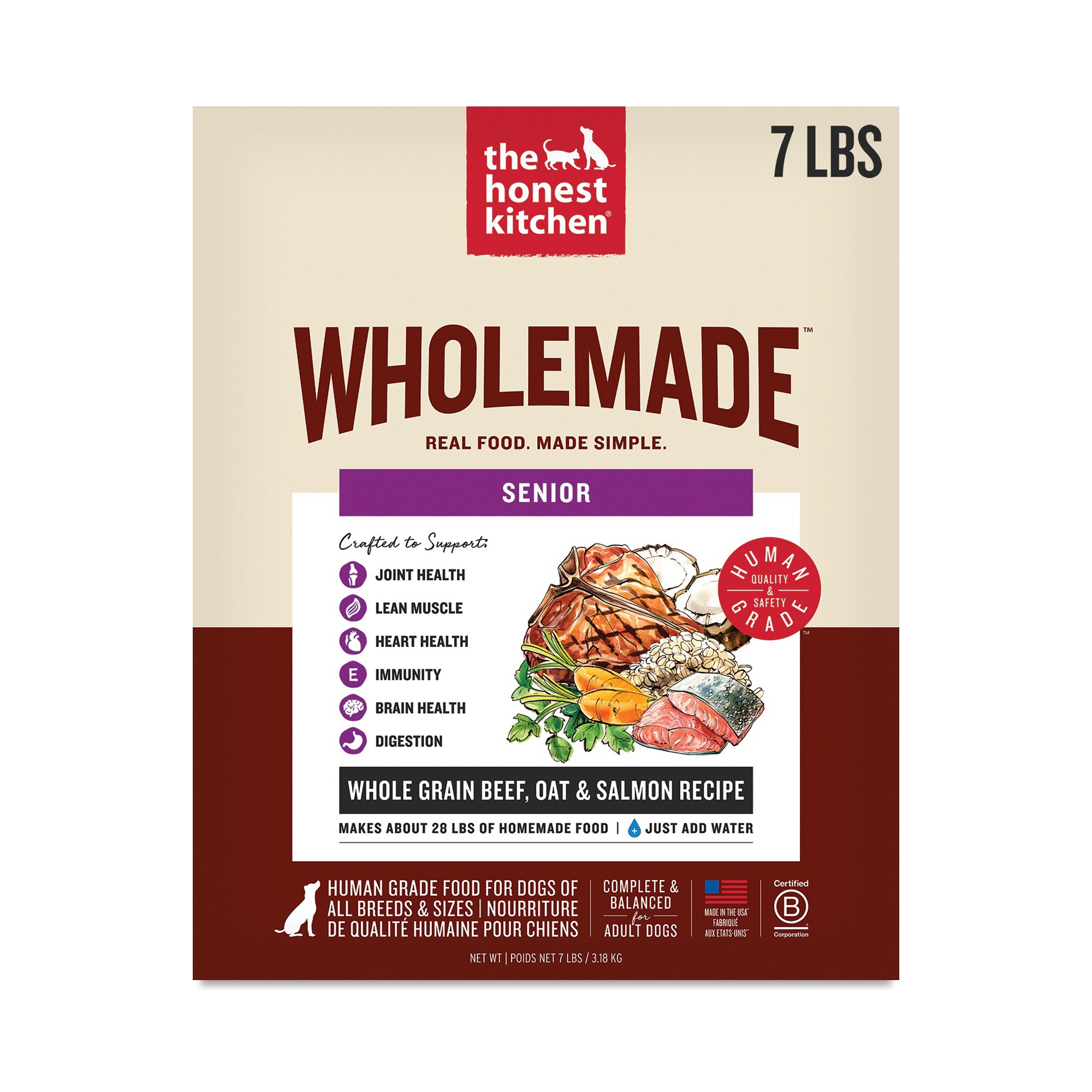 The Honest Kitchen Wholemade Whole Grain Beef, Oat & Salmon Dehydrated Senior Dog Food 7 Lb Box