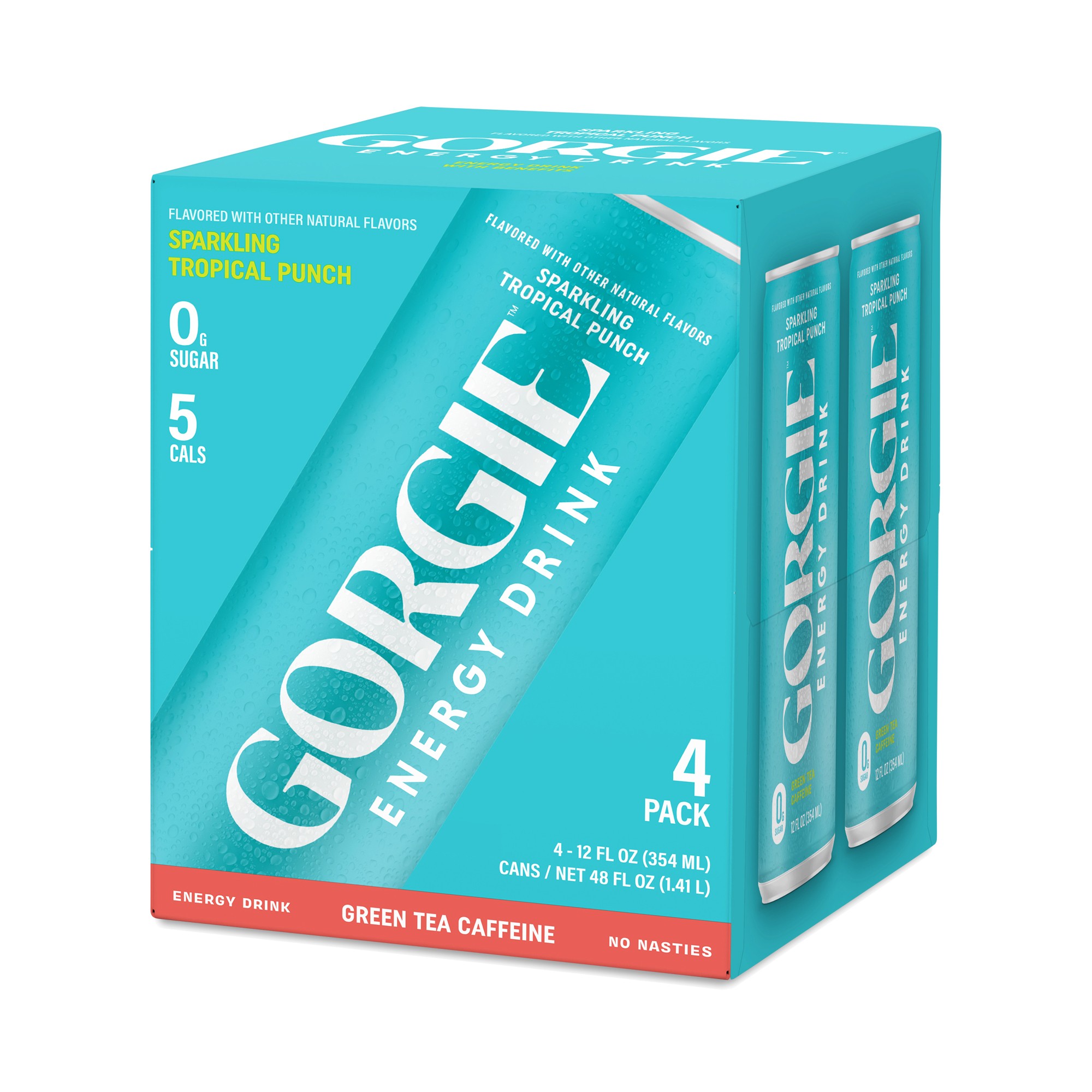 GORGIE Sparkling Energy Drink, Tropical Punch 4 Cans (12 Fl Oz Each)