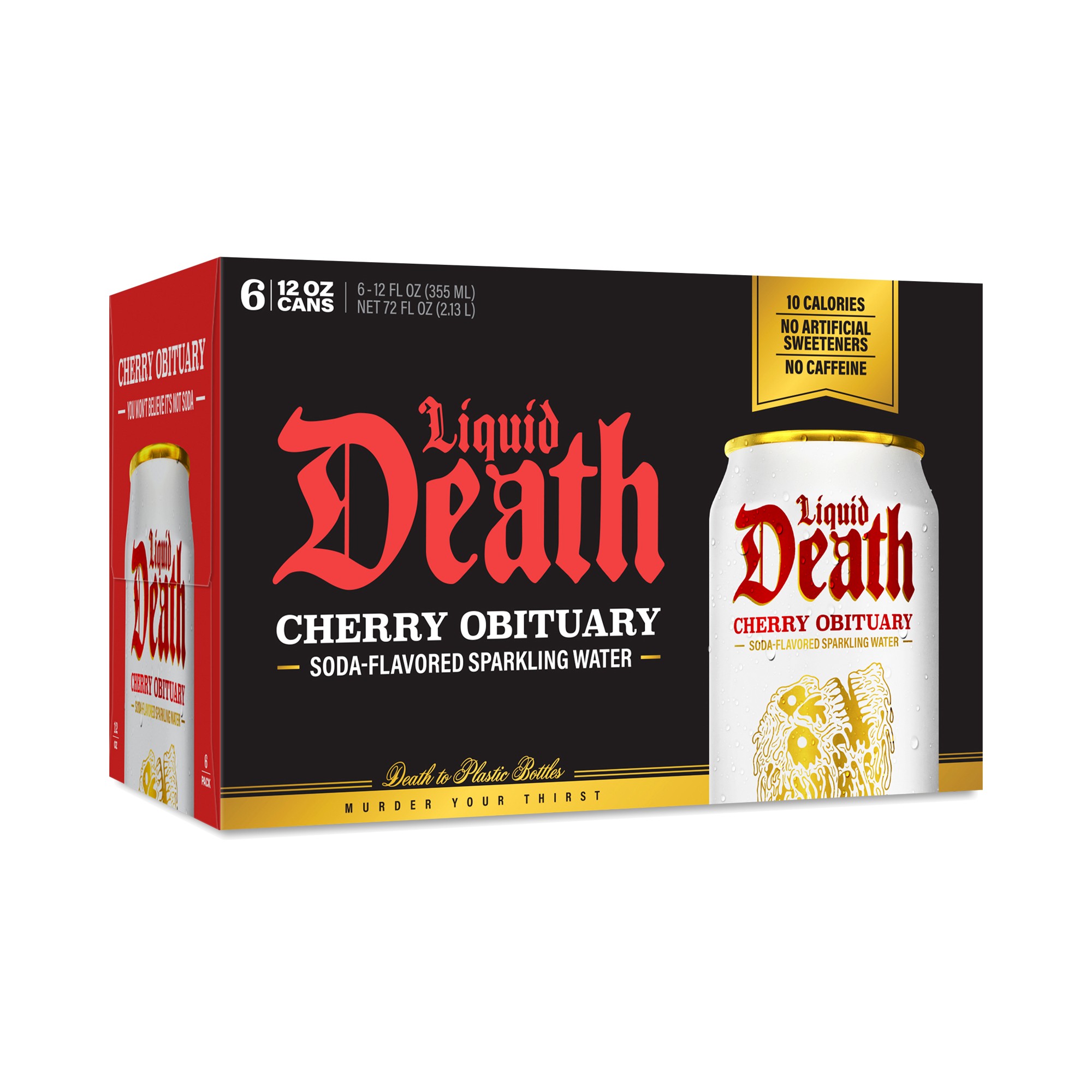 Liquid Death Sparkling Water, Cherry Obituary 6 Cans (12 Fl Oz Each)