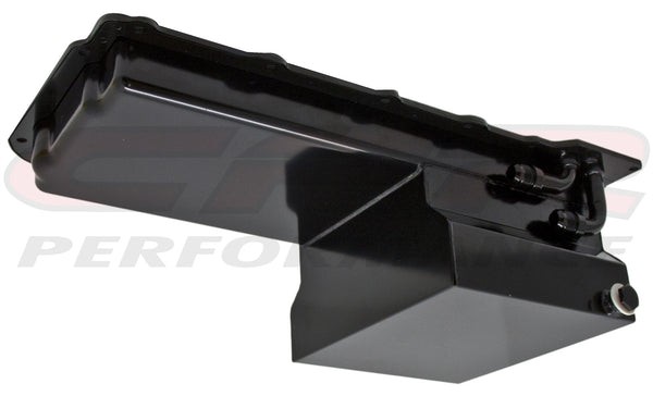 CFR-9734-PBK Steel Chevy GM LS Engines Oil Pan 7 Qt. 90 Deg Fitting, Black - BOP-1