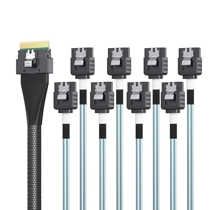 Generic SFF-8654-8SATA-1M 1m Slim SAS 8i to 8x SATA Breakout Cable - Brown Box