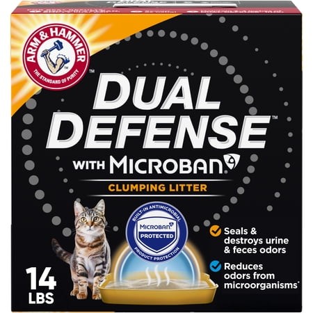 ARM & HAMMER Dual Defense with Microban Clumping Cat Litter  Antimicrobial Product Protection*  Odor Control for Multi-Cat Households  14 Lbs