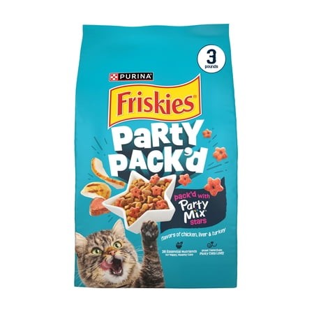 Purina Friskies Party Pack’dwith Flavors of Chicken Liver and Turkey Crunchy Dry Cat Food  3 Lb