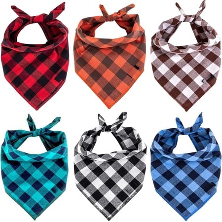 Buffalo Plaid Bandanas Fall Christmas Small 6 Count Gifts Red Blue Orange Black Brown Scarf Adjustable Kerchief for Small Cats Puppy