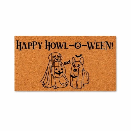 Happy Howl O Ween Doormat  Halloween Dog Costume Porch Mat  Boo Dog Entryway Floor Mat (36x60 Inches) WoodByStu 5499