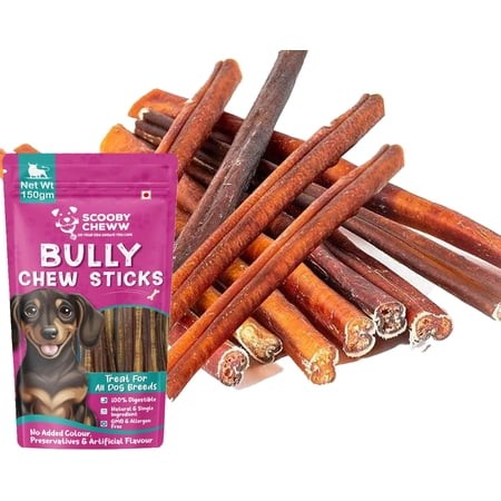 Bully Sticks for Dogs 6-Inch  50 Count Ultra Thin Bully Sticks  Natural Beef Dog Chews  Low-Odor  High-Protein  Grain & Rawhide Free - Long-Lasting Be