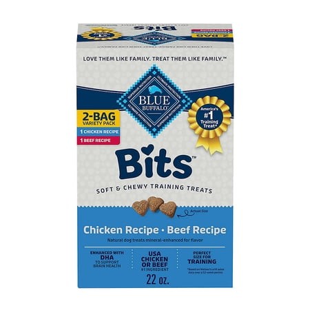 Blue Buffalo Blue Bits Natural Dog Training Treats  Soft & Chewy  Chicken & Beef Recipe  2 Pack  22 Oz Total