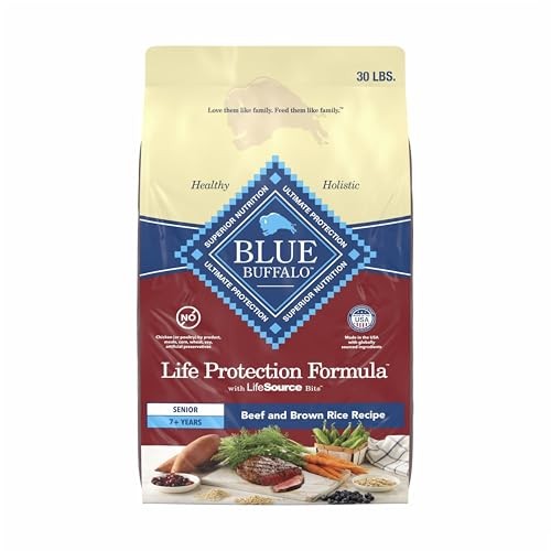 Blue Buffalo Life Protection Formula with LifeSource Bits, Senior 7+ Dry Dog Food, Beef and Brown Rice Recipe, Natural Food for Dogs, 30 Lb. Bag
