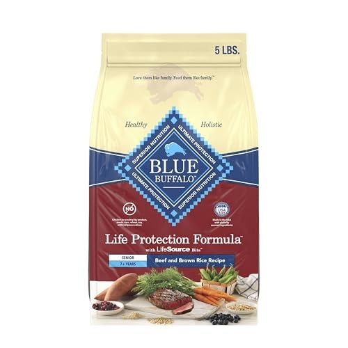 Blue Buffalo Life Protection Formula with LifeSource Bits, Senior 7+ Dry Dog Food, Beef and Brown Rice Recipe, Natural Food for Dogs, 5 Lb. Bag