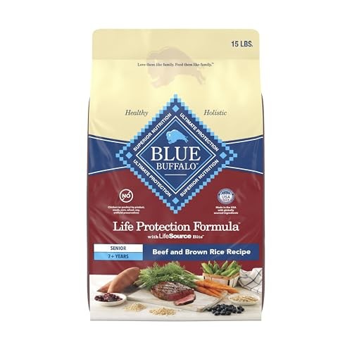 Blue Buffalo Life Protection Formula with LifeSource Bits, Senior 7+ Dry Dog Food, Beef and Brown Rice Recipe, Natural Food for Dogs, 15 Lb. Bag