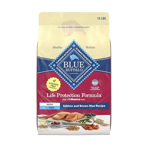 Blue Buffalo Life Protection Formula with LifeSource Bits, Senior 7+ Dry Dog Food, Salmon and Brown Rice Recipe, Chicken Free Formula, 15 Lb. Bag
