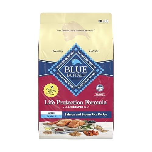 Blue Buffalo Life Protection Formula with LifeSource Bits, Senior 7+ Dry Dog Food, Salmon and Brown Rice Recipe, Chicken Free Formula, 30 Lb. Bag
