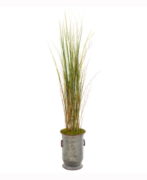 Nearly Natural 45in. Grass and Bamboo Artificial Plant in Vintage Metal Planter - Green