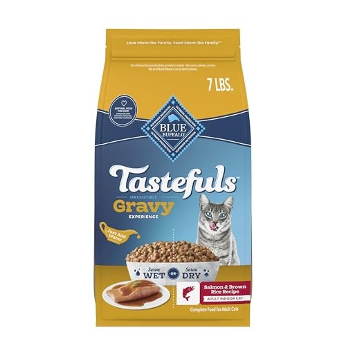 Blue Buffalo Tastefuls Irresistible Gravy Experience Adult Indoor Cat Dry Food, Salmon & Brown Rice Recipe, 7-lb. Bag