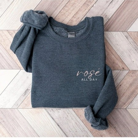 DOPASHIRT Rose All Day Pocket Sweatshirt  Wine Tasting Pullover Sweatshirt  Wine Lover Crewneck  Wine Gifts  Wine Tasting Trip Shirt  Gift for Her Tre